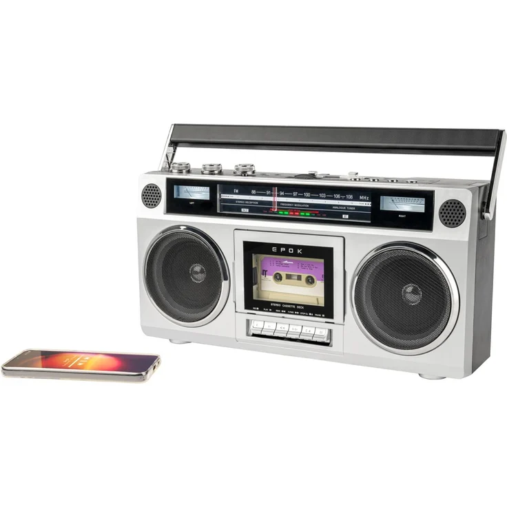 Bigben Retro Ghetto Blaster, Speaker mit FM Radio und Bluetooth, grau, Kassettenspieler – Bild 1