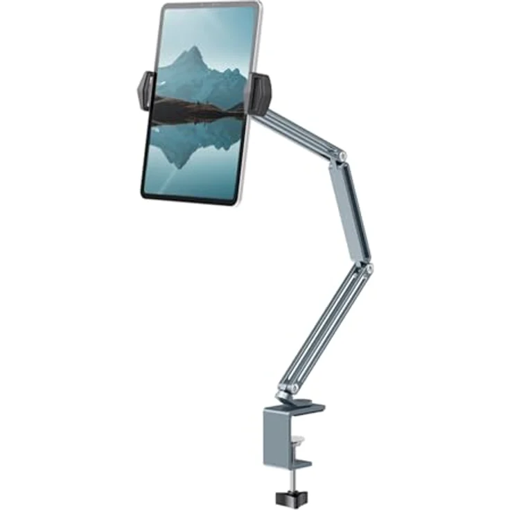 Desire2 Flex Arm Portable Tablet-Halterung, verstellbarer Aluminium-Tischständer für Tablets bis 12 Zoll, maximale Verlängerung 640 mm, robuste Klemme für Schreibtische bis 55 mm – Bild 1