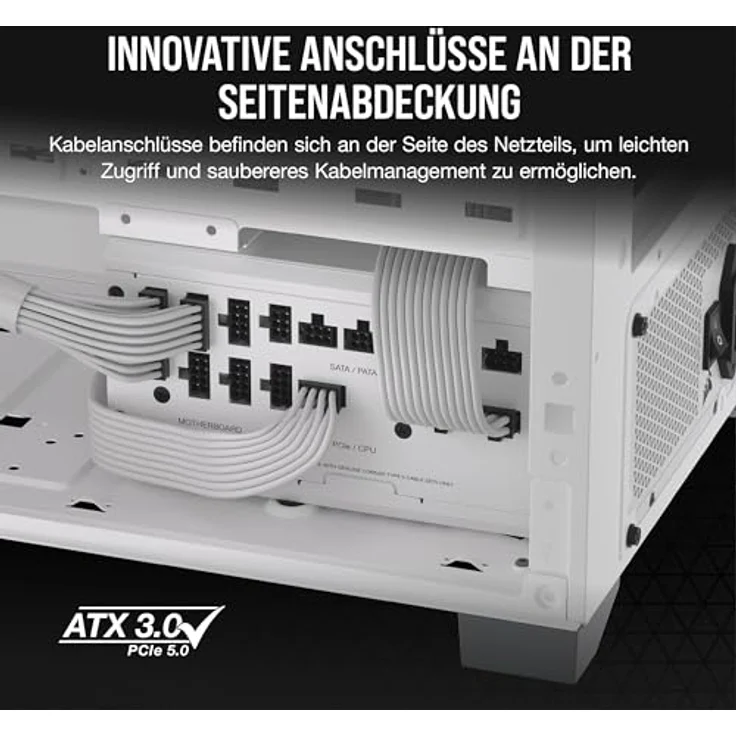 Corsair RM1000x Shift Vollmodulares ATX-Netzteil - Modulare Seitenschnittstelle - ATX 3.0- & PCIe 5.0-kompatibel - Null-Drehzahl-Lüftermodus - 105°C-Kondensatoren - 80 Plus Gold-Effizienz - Weiß – Bild 3