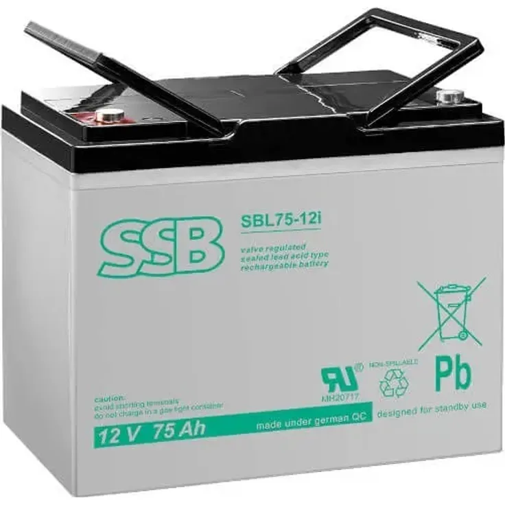 SSB SBL75-12i, 12 Volt AGM Akku mit 75 Ah, wartungsfrei und lange Lebensdauer für USV-Anlagen und Telekommunikation