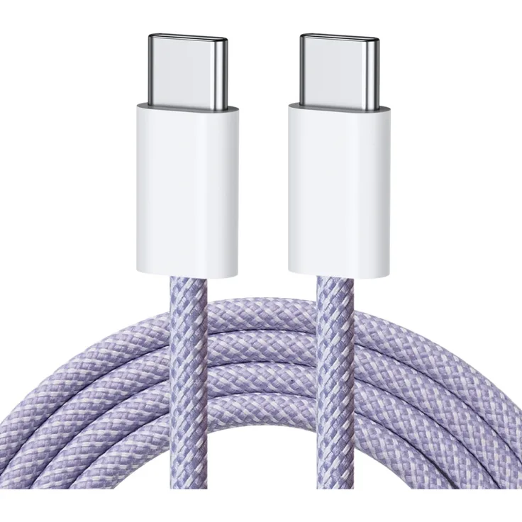 MobileKing Nylon USB-C zu USB-C Schnell-Ladekabel, lila, für Smartphone, Tablet, Laptop und PC mit beidseitigem USB-C-Stecker