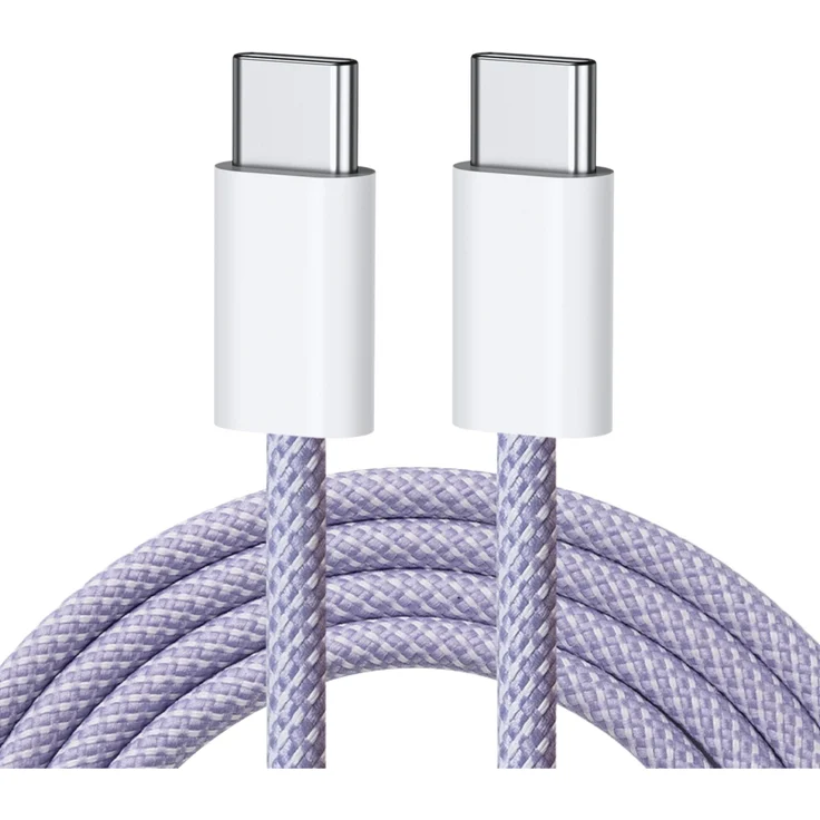 MobileKing Nylon USB-C zu USB-C Schnell-Ladekabel, lila, für Smartphone, Tablet, Laptop und PC mit beidseitigem USB-C-Stecker