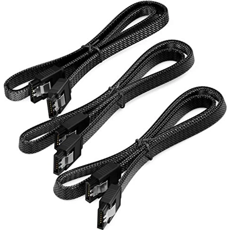 deleyCON SATA 3 Kabel Set, 3x 60 cm, 6 Gbit/s Datenkabel mit L-Stecker gerade, Schwarz – Bild 4