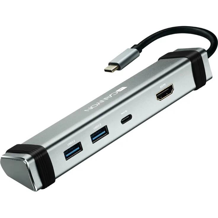 Canyon DS-3, USB Type-C Hub mit 60W, 4K HDMI, 2x USB 3.2 Gen 1 Type-A, grau