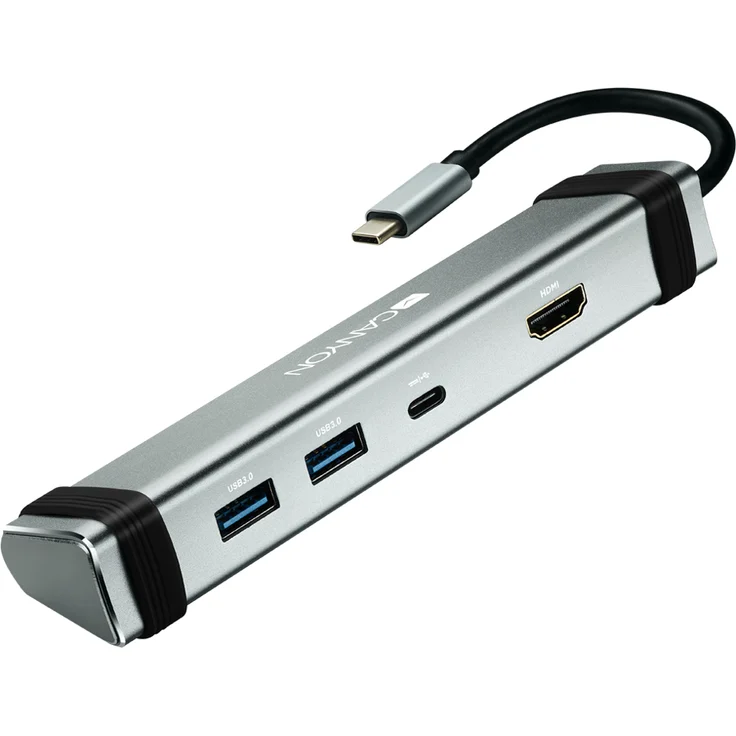 Canyon DS-3, USB Type-C Hub mit 60W, 4K HDMI, 2x USB 3.2 Gen 1 Type-A, grau