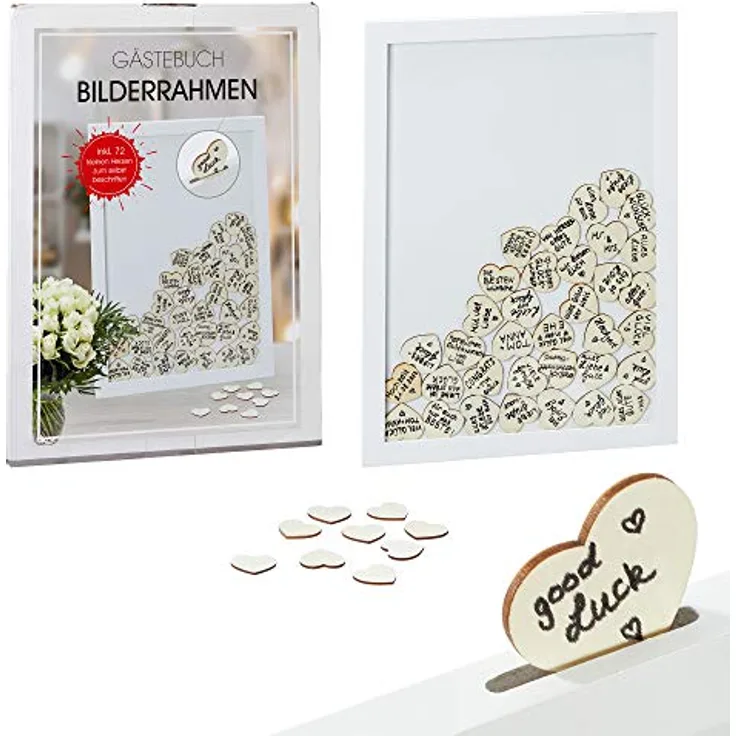 Cepewa Gästebuch zur Hochzeit: Rahmen der Erinnerungen - Enthält 72 Herzen aus Holz Natur
