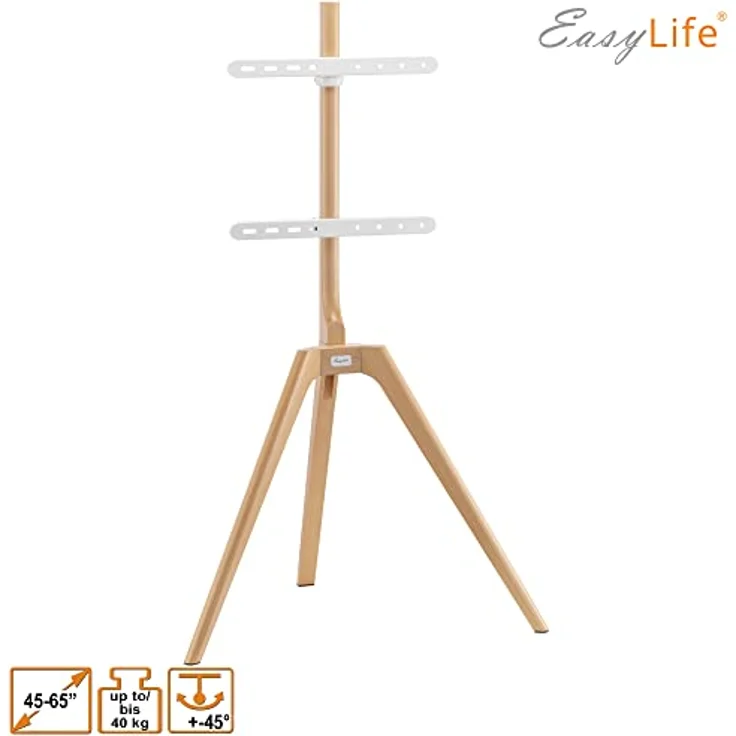 easylife STAFFELEI TV-Stativ 45-65", Schwenkbar VESA 400x400 (Weiß/Buche) TV-Ständer with Cable Management and Optional Wall Mount Safety Leash – Bild 2