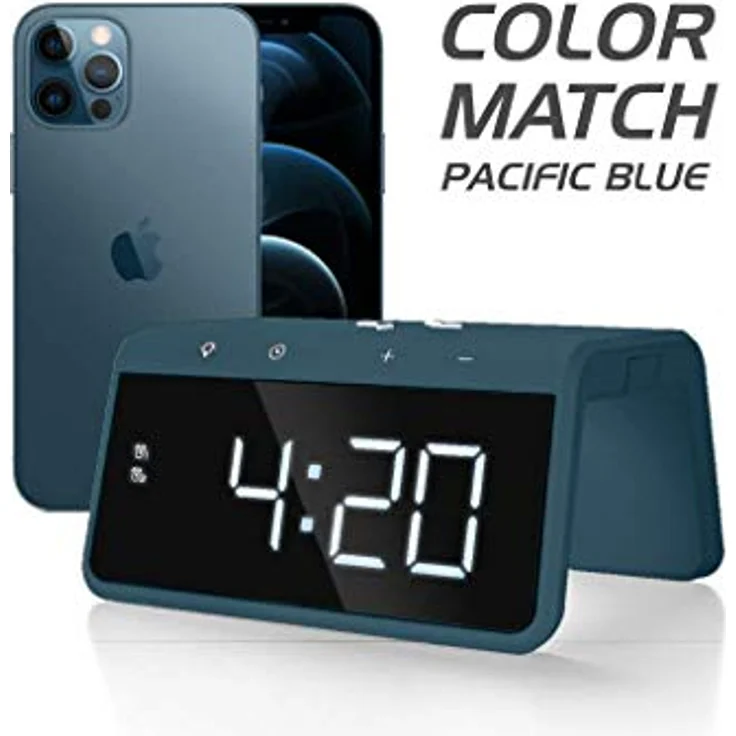 Caliber Wecker mit Ladestation - Wecker Digital mit Wake Up Light - Wecker mit Licht - Dimmbarer LED-Anzeige - Pacific Blue - 140 x 100 x 75 mm – Bild 2