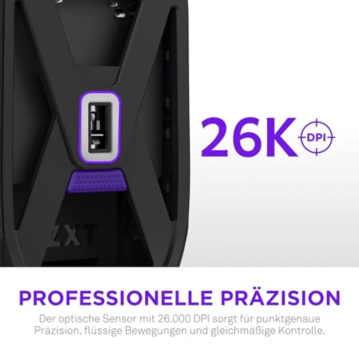 NZXT Gamingmaus Lift Elite Wireless – Ultraleicht: 57 g – Abfragerate 4K/8K, optische Schalter, optischer Sensor mit 26K DPI – Lange Akkulaufzeit – Seitengriffflächen aus Gummi – Schwarz – Bild 3