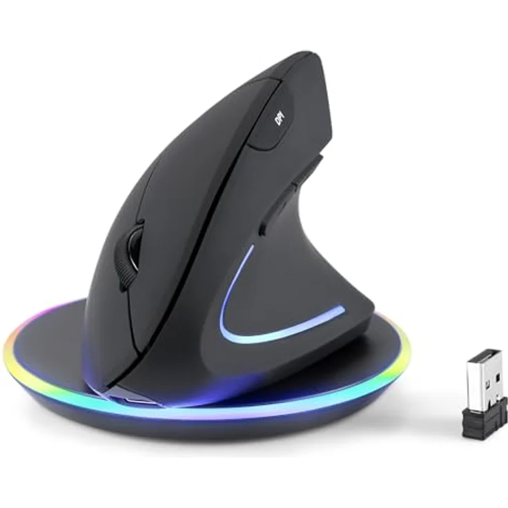 Perixx PERIMICE-713RX, Kabellose wiederaufladbare vertikale Maus mit Duo-Ladefunktion, 6 Tasten Design, ergonomisch für Rechtshänder, schwarz – Bild 1