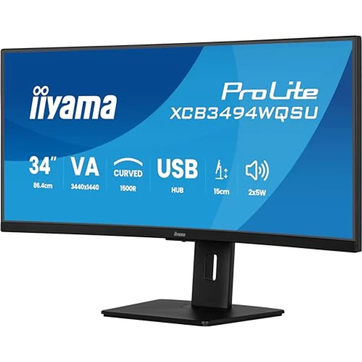 iiyama Prolite XCB3494WQSU-B1 Curved 1500R 86,7cm 34 Zoll VA LED-Monitor UWQHD HDMI DP USB3.2 USB-C 7.5W Adaptive Sync Höhenverstellung schwarz – Bild 3