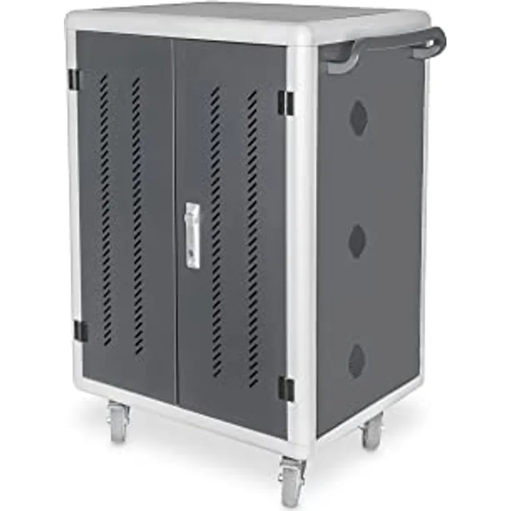 Digitus Mobiler Ladeschrank, 43.19 HE, 19 Zoll Rack für Notebooks und Tablets, Grau, mit 30 USB-Ladeplätzen und aktivem Lüftungssystem