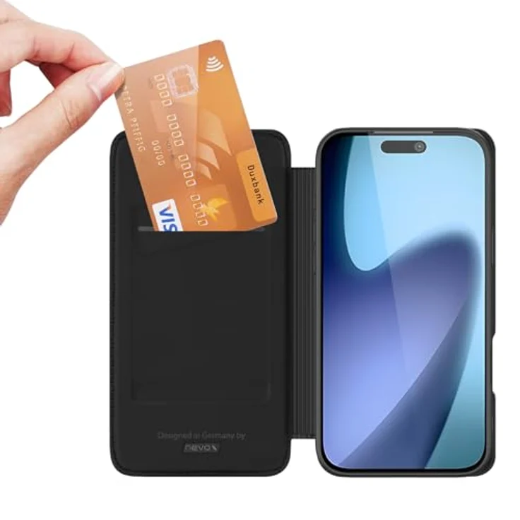 Nevox Vario Series Bookcase für Apple iPhone 17, 6,3 Zoll – Premium Handyhülle mit Kartenfach, Standfunktion, Magnetverschluss, Rundumschutz, Schwarz – Bild 2