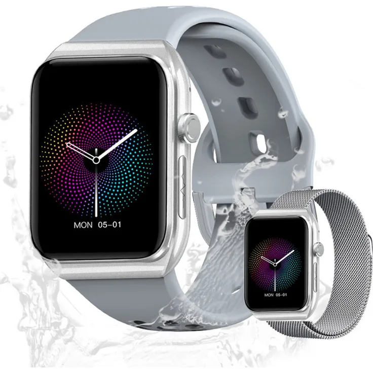 Valdus Fitness-Tracker Smartwatch, IP65 wasserdicht, 1.81 Zoll, ECG, Blutdruck, Blutsauerstoff, Bluetooth-Anruffunktion (Schwarz/Grau)