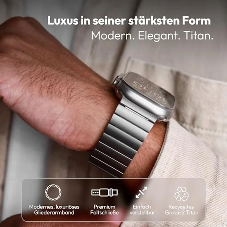 VONMÄHLEN Link Bracelet Pro, Titanarmband kompatibel mit Apple Watch, ultraleicht, mit 25% Recyclinganteil und Anpassungstool – Bild 2