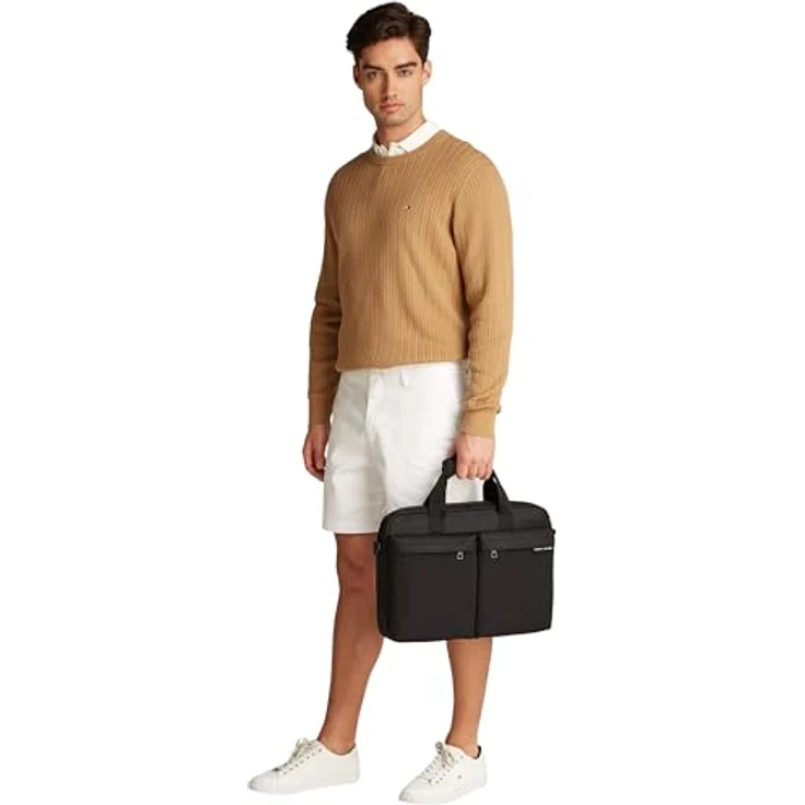 Tommy Hilfiger TH ELEMENT REPREVE COMPUTER BAG, Laptoptasche für Herren, Umhängetasche in Schwarz, mit Reißverschluss und verstellbarem Schulterriemen – Bild 5