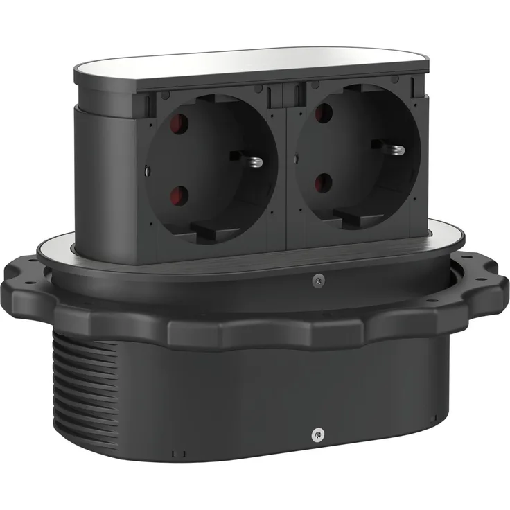 HPF Steckdose Piccolino 2 Stk. Schukosteckdosen, Edelstahl, geringe Einbautiefe von nur 47,5 mm