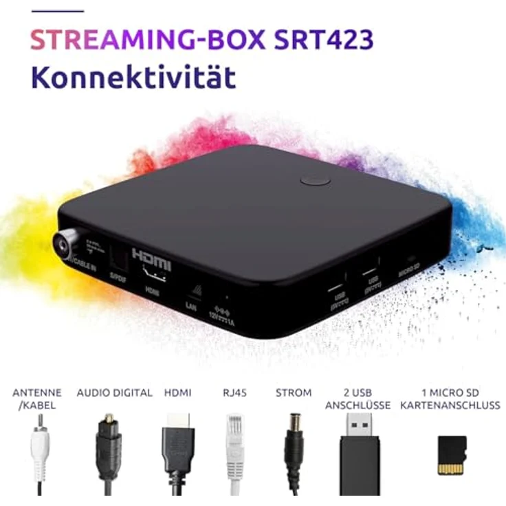 STRONG SRT 423 - 3 IN 1 SMART TV BOX mit T2/ C Tuner Smart Box (DVB-T2 HD, DVB-C, DVB-C2, Schwarz) – Bild 4