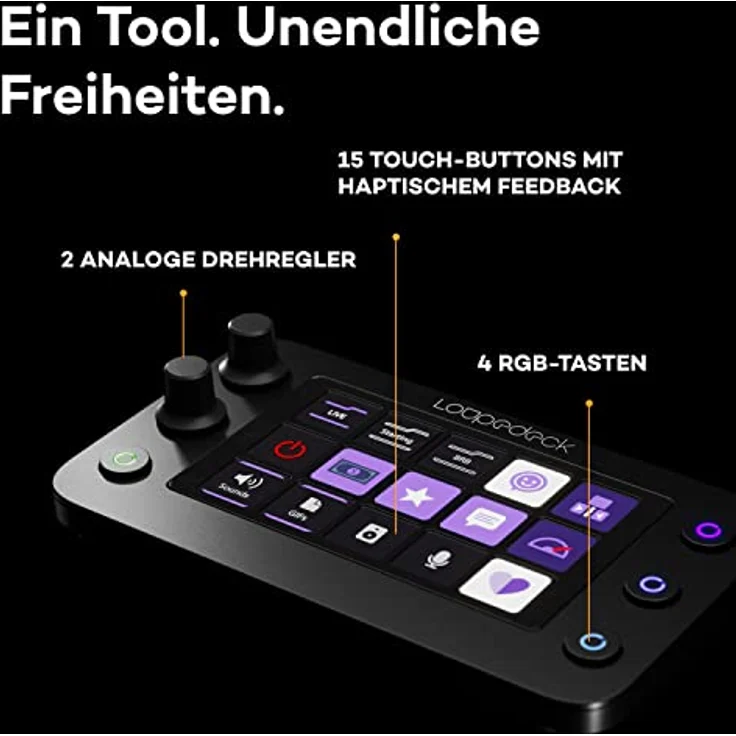 Loupedeck Live S - Die Konsole für volle Stream-Kontrolle, Produktivität und Content Creation. Mit anpassbaren LED-Touch-Buttons, Drehreglern und RGB-Tasten. Für Mac und Windows – Bild 2