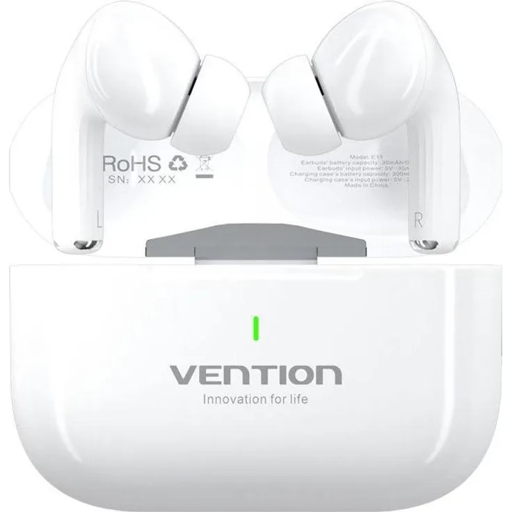 Vention TWS Earbuds Echo Lite E11, Kabellose Kopfhörer mit 30 h Akkulaufzeit, Bluetooth 5.4, IPX4-zertifiziert, Weiss