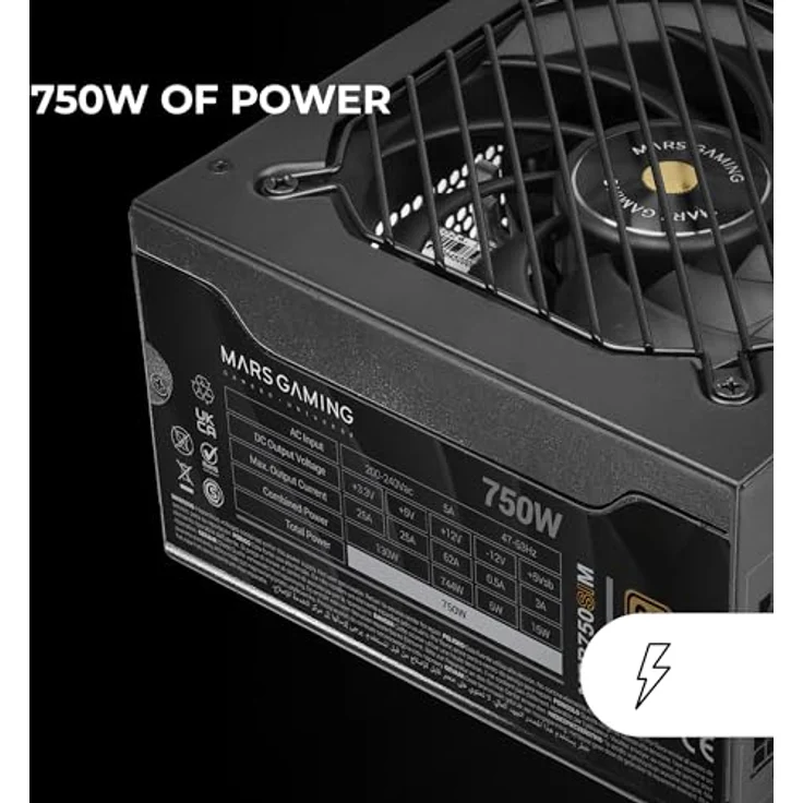 Mars Gaming MPB750SIM, Vollmodulares ATX 750W Netzteil mit 80Plus Bronze, 90% Effizienz, 140mm Extreme Silence Lüfter, 7 Jahre Garantie, Schwarz – Bild 2