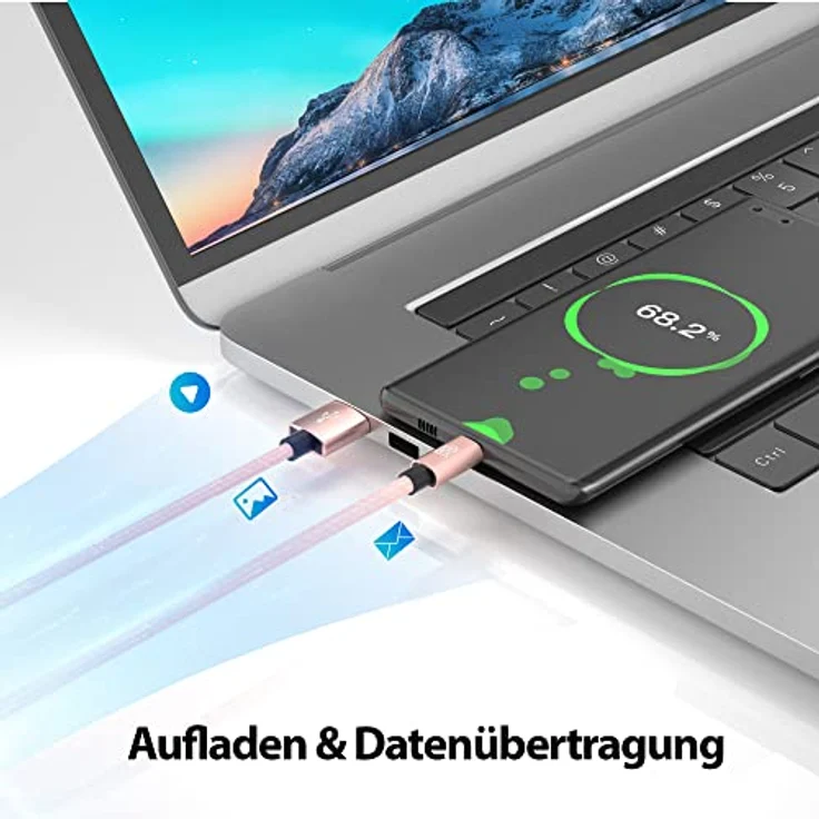 JAMEGA - 1m Premium Micro USB Kabel | Nylon geflochtenes USB Ladekabel für Micro USB Geräte kompatibel mit Samsung, HTC, Huawei, Sony, Nokia, Kindle, PS4 XBOX Controller - RoseGold – Bild 3