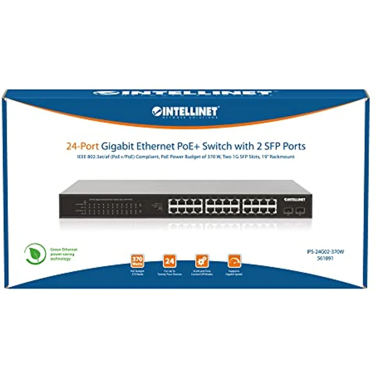 Intellinet 24-Port Gigabit Ethernet PoE+ Switch mit 2 SFP-Ports IEEE 802.3at/af (PoE+/PoE)-konform, PoE-Strombudget 370 W, Zwei 1G SFP-Steckplätze, 19 Zoll Rackmount – Bild 4