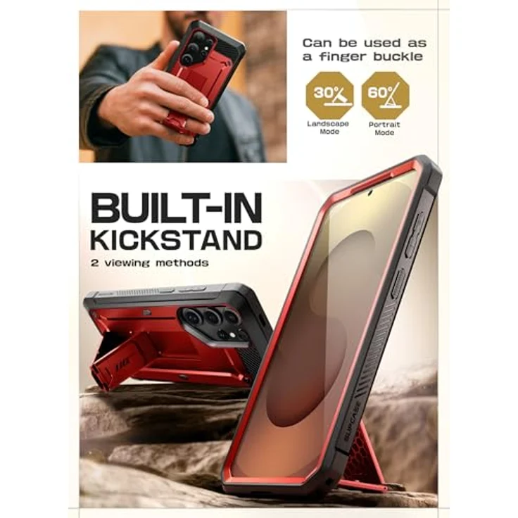 SupCase Samsung Galaxy S25 Ultra Hülle Bumper Case UBPro, 2 Frontseite, Outdoor Handyhülle mit Gürtelclip und Ständer, Rot – Bild 4