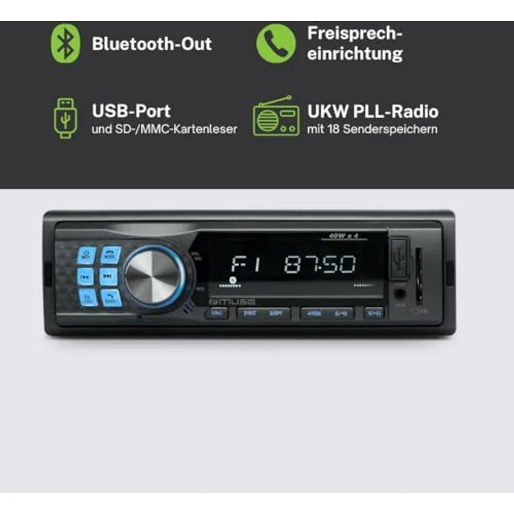 Muse M-195 Autoradio mit Bluetooth, 4 x 40 W, elegante schwarze Oberfläche – Bild 3