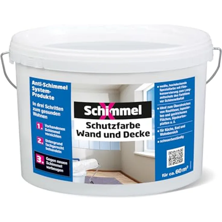 SchimmelX Schutzfarbe Wand und Decke 10,0 l | hochdeckende Spezialfarbe | scheuerbeständig | Lösemittelfrei | weiß | für Küche, Bad und Wohnbereich | Innenbereich