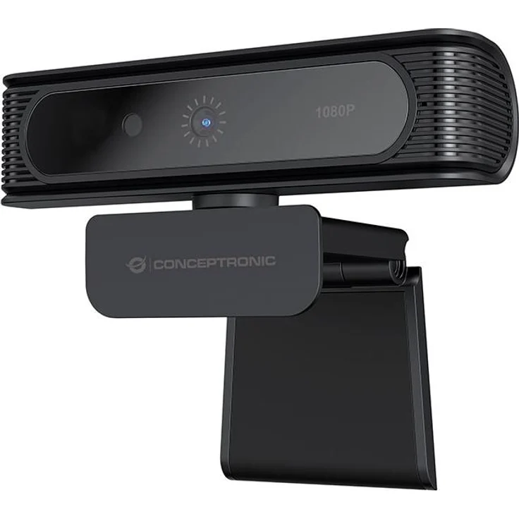 Conceptronic Amdis09b Full HD Webcam, 1080p mit Windows Hello Gesichtserkennung, Plug-and-Play, integriertes Mikrofon mit Geräuschunterdrückung