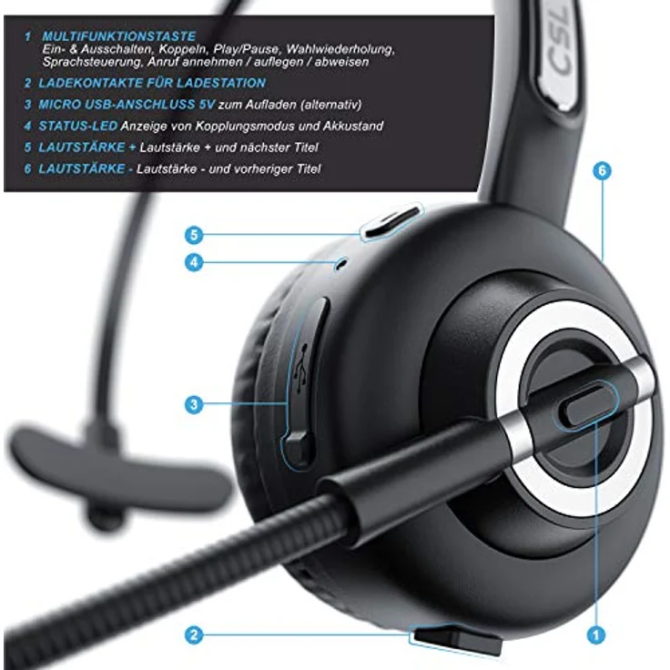 CSL kabelloses Headset mit Ladestation, schwarz – Bild 4