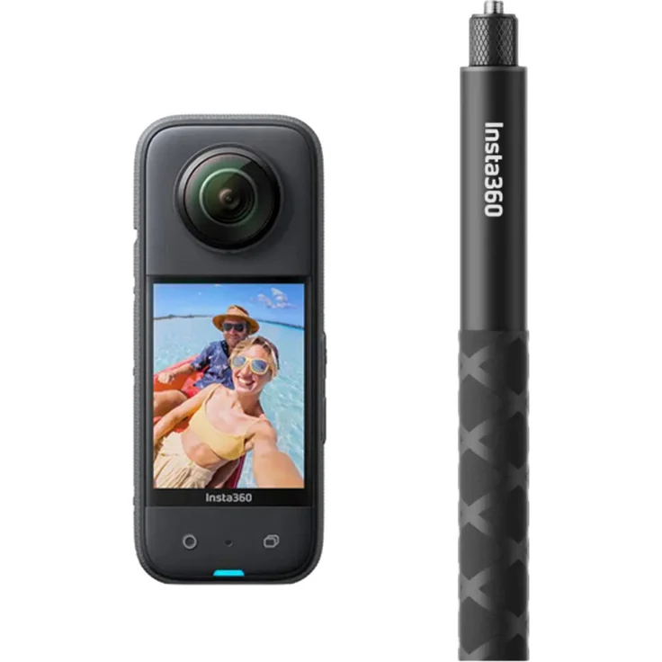 Insta360 X3 Action-Cam (72 MP, 5,7K Video, LCD-Display mit 360° Aufnahmefunktion) - Bundle inkl. Selfie-Stick 114 cm, schwarz – Bild 1