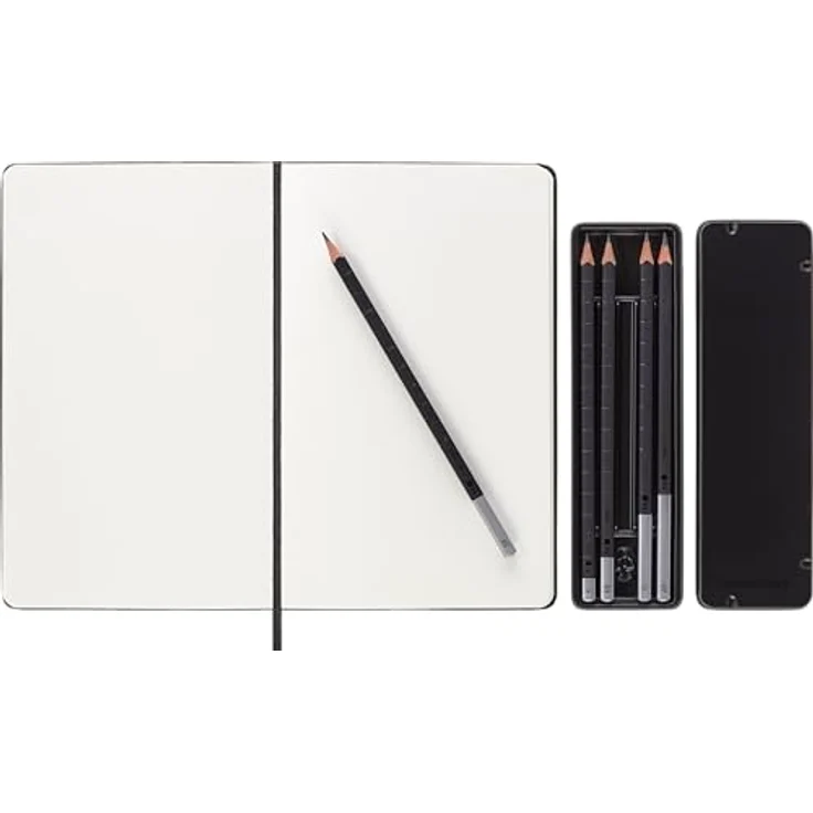 MOLESKINE Notizbuch Skizzenbuch-Set Large A5, 52 Blatt Hardcover schwarz mit elfenbeinweißem Skizzenpapier und Zeichenstift-Set – Bild 2