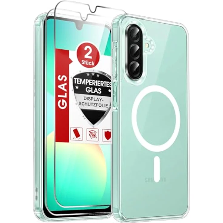 LeYi Nie Vergilbung HD Klar Hülle für Samsung Galaxy A26 4G/5G, MagSafe kompatibel, militärischer Schutz, stoßfest, transparent, inkl. 2x Panzerglas – Bild 1
