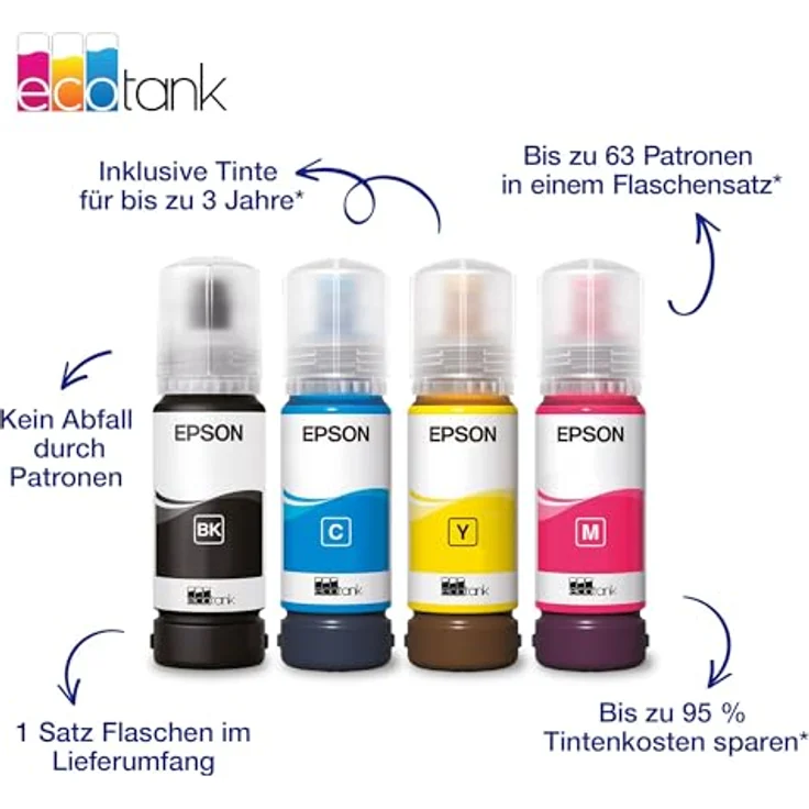 Epson EcoTank ET-2922, Multifunktionsdrucker mit WLAN, Farb-Tintenstrahl, bis zu 11 Seiten pro Minute, großes Papierfach für 100 Blatt, A4 und Legal-formate – Bild 3