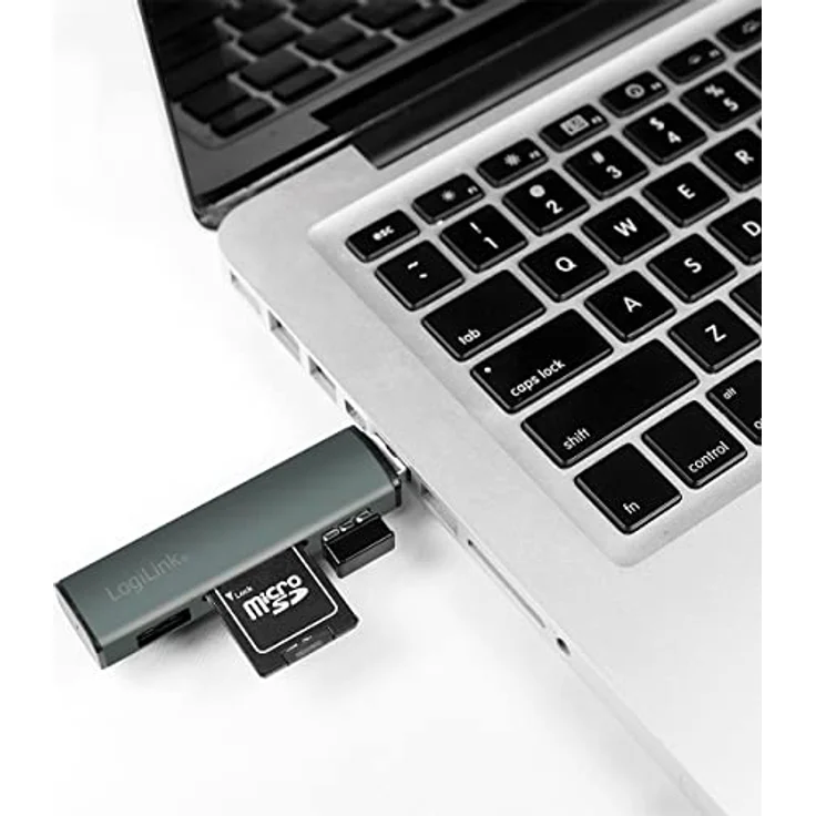 LogiLink USB 3.2 (Gen2) 2-Port Hub mit Kartenleser für microSD- und SD-Karten, Aluminiumgehäuse mit Schutzkappe – Bild 2