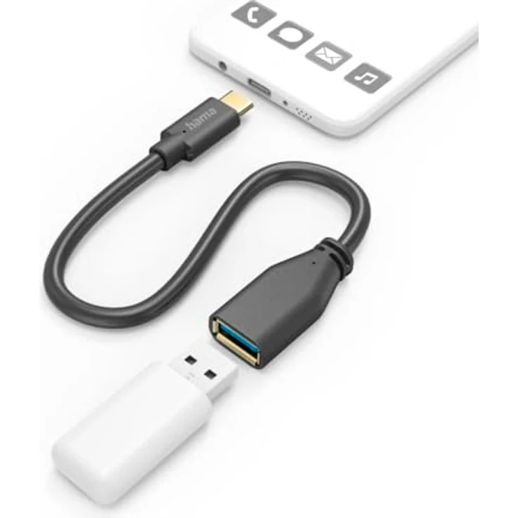 HAMA OTG USB-C-Stecker auf USB-A-Buchse Adapterkabel, Schwarz, USB 3.1 Gen 1, 5 Gbit/s, vergoldet, 0,15 m – Bild 2