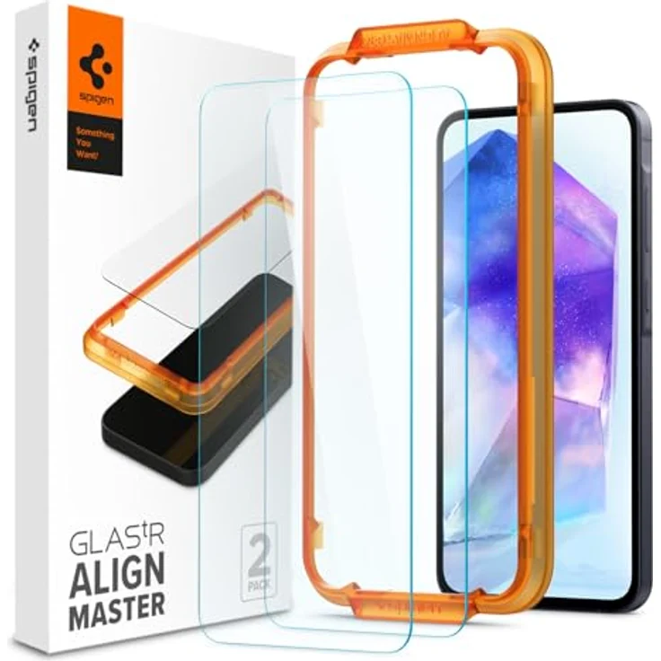 Spigen AlignMaster Schutzfolie kompatibel mit Samsung Galaxy A55 5G, 2 Stück, Kratzfest, 9H Härte Folie – Bild 1