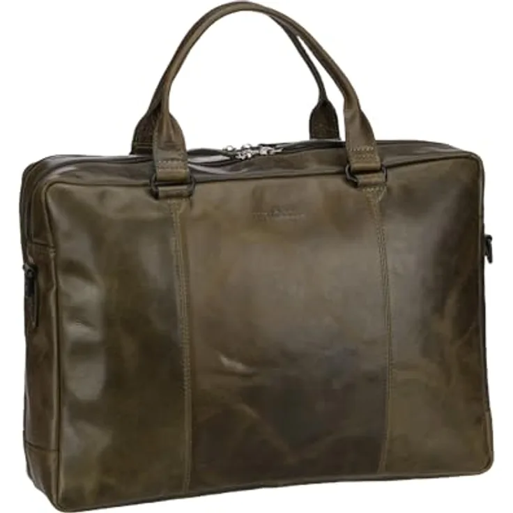 Greenburry Newport Aktentasche, 100% Leder mit Laptopfach für 43 cm, oliv