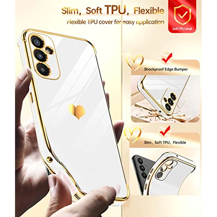 LeYi Handyhülle für Samsung Galaxy A34 5G, Cute Herz Muster TPU Silikon mit 2 Schutzfolien, Stoßfest und Kratzfest, Weiß – Bild 4