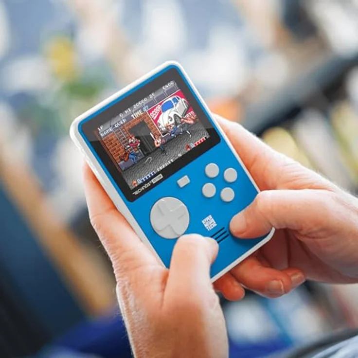 BLAZE EVERCADE TECHNOS SUPER POCKET, Handheld-Konsole mit 15 Arcade-Klassikern, weiß mit blauer Frontplatte, erweiterbar mit Evercade-Cartridges, 4+ Std. Akkulaufzeit – Bild 5