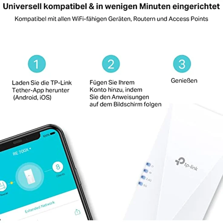 TP-Link RE700X WiFi 6 WLAN Verstärker Repeater AX3000(Dualband 2402MBit/s 5GHz + 574MBit/s 2,4GHz, MU-MIMO, Gigabit Port, maxiamle Abdeckung, kompatibel zu allen WLAN Routern) – Bild 5