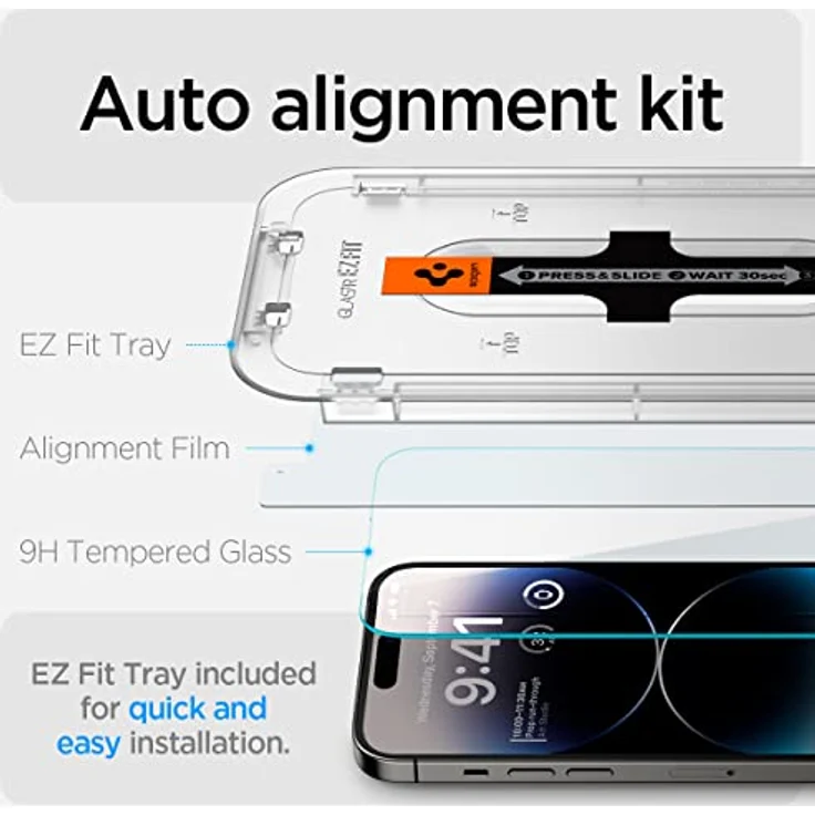 Spigen Glas.tR EZ Fit Schutzfolie kompatibel mit iPhone 14 Pro, 2 Stück, Kratzfest, 9H Härte Folie – Bild 2