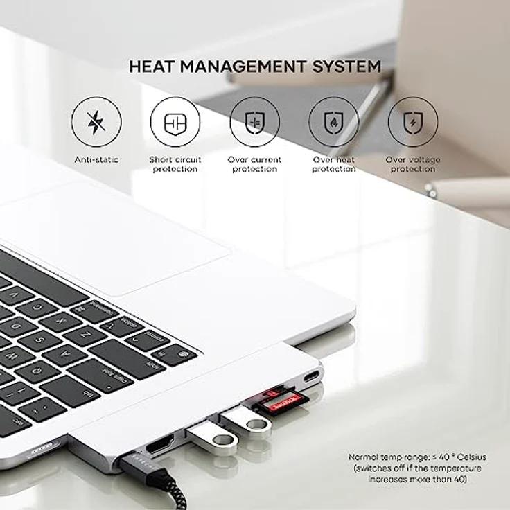 Satechi USB-C Hub Multiport Adapter Pro Slim, 7 in 1 Dongle - Silber, für MacBook Pro/Air M2 mit USB 4 Port, 4K HDMI Auflösung, USB3.2 Gen 2, SD/TF Kartenleser und 100W USB-C PD – Bild 4