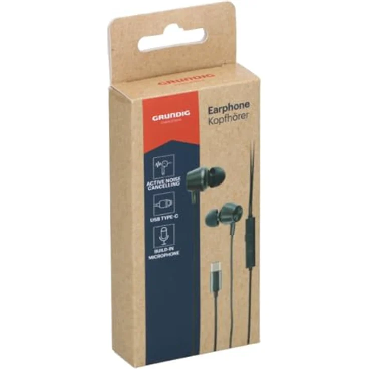Grundig Kopfhörer USBC, kabelgebundenes Headset mit 120 cm Kabel, In-Ear Earbuds mit Mikrofon und Active Noise Cancelling, kompatibel mit iPhone und Samsung, Schwarz – Bild 1