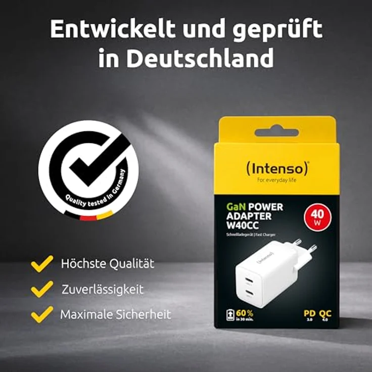 Intenso Power Adapter 40W, 2x USB-C Induktions-Ladegerät, Weiß, kompakt und mit GaN-Technologie – Bild 9