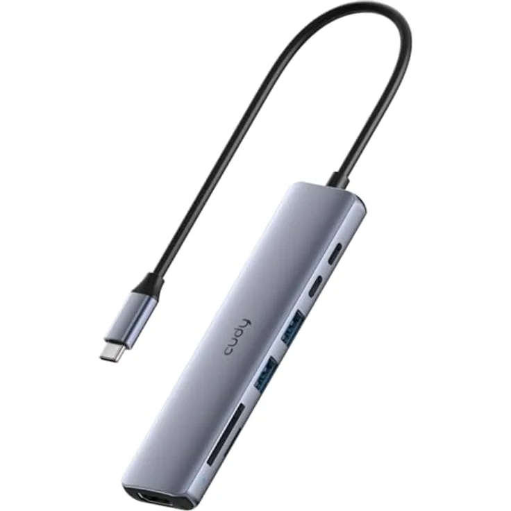 Cudy UH407 USB C HUB 7-in-1 Multiport Adapter mit 4K HDMI, 2 USB-A 3.2, 1 USB-C 3.2, SD/TF Slot, 100W PD, kompatibel mit MacBook und Surface