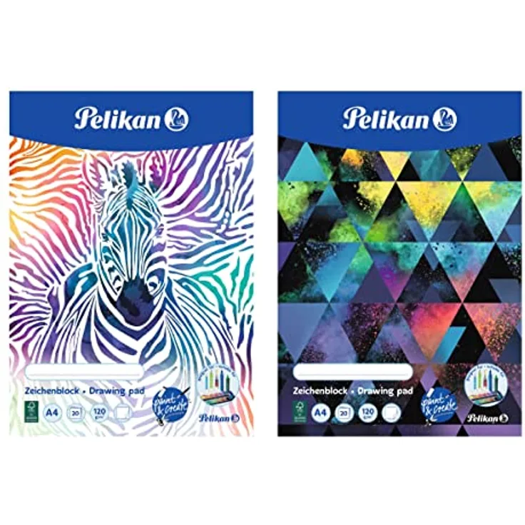 Pelikan Zeichenblock DIN A4, 120g/m², 20 Blatt für feuchte und trockene Maltechniken, mit Namensfeld