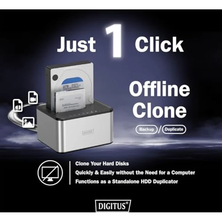 DIGITUS DA-71540-2 Duale SATA HDD Dockingstation USB 3.0 für 2,5"/3,5" SSDs & Festplatten SATA 3 mit Klonfunktion Plug & Play Grau – Bild 4